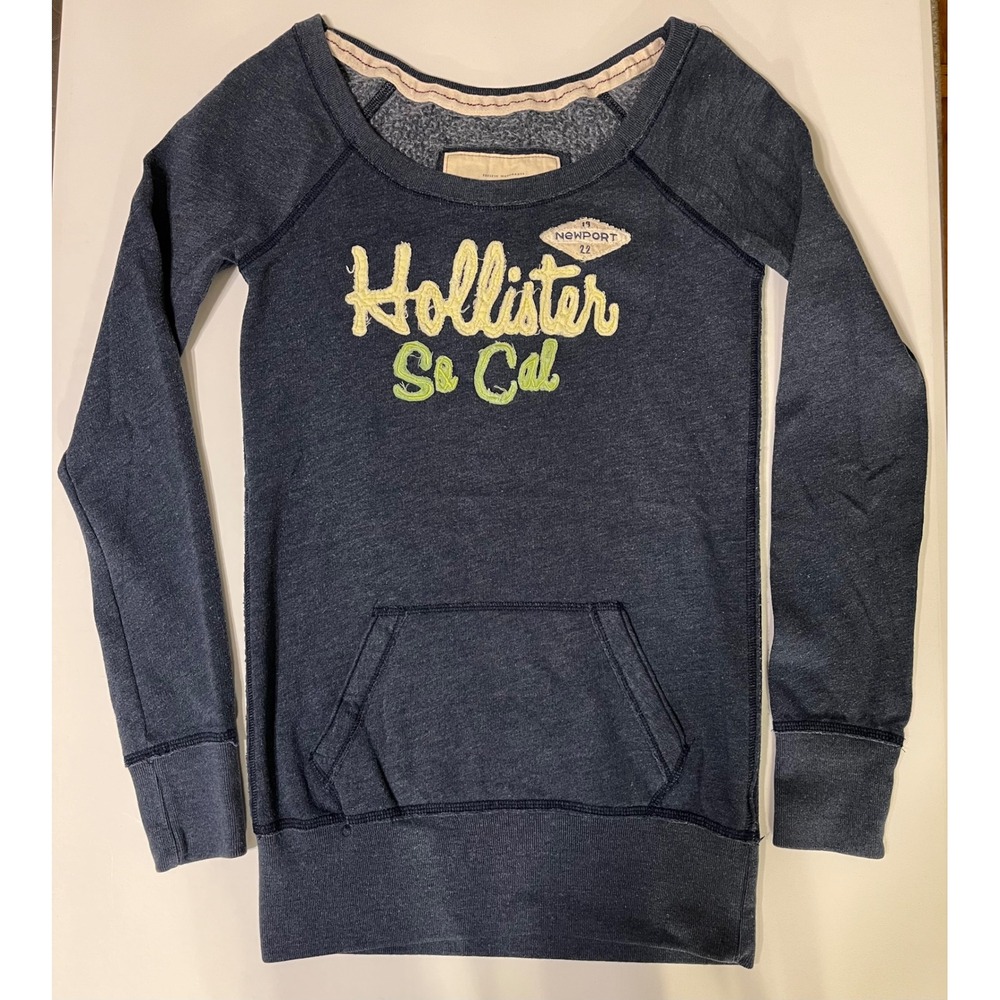 VTG Y2K Hollister Spellout‎ Sweatshirt Pullover Navy Blue Long Sleeve Women S